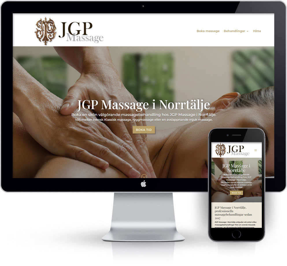 webbyrå Webpunkten. Webbdesign av mobilanpassad webbplats i WordPress och sökmotoroptimering. Kund JGP Massage
